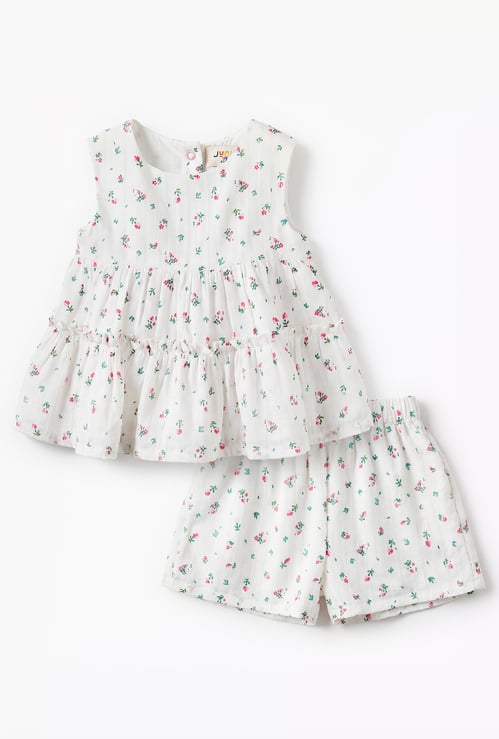Juniors Floral Print Top and Shorts Set