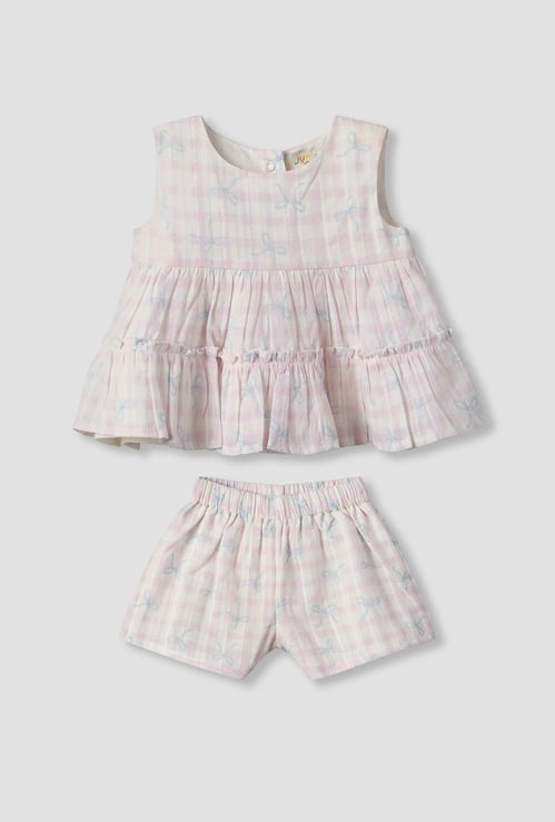 Juniors Bow Print Top and Shorts Set