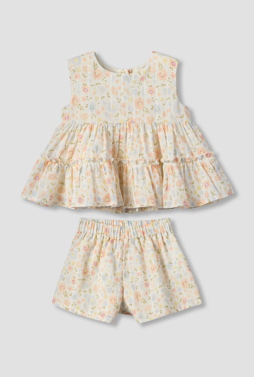 Juniors Floral Print Top and Shorts Set
