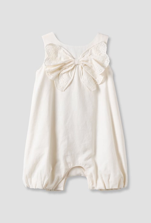 Juniors Linen Romper with Bow Accent