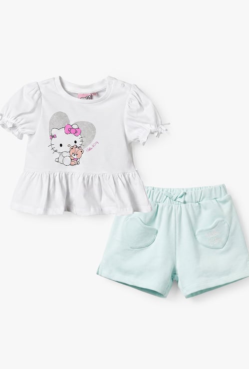 Juniors Hello Kitty Print Top and Shorts Set