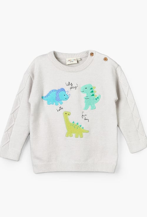 Juniors Dinosaur Embroidered Sweater