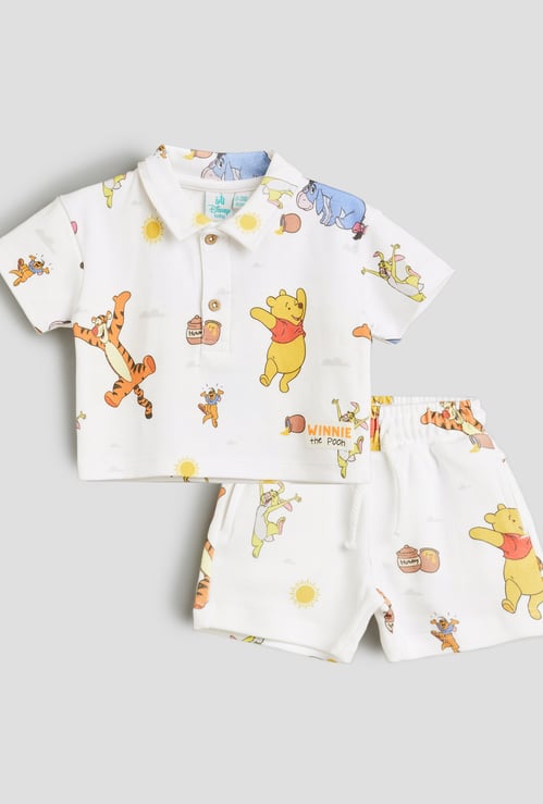 Juniors Winnie and Friends Print Polo T-shirt and Shorts Set