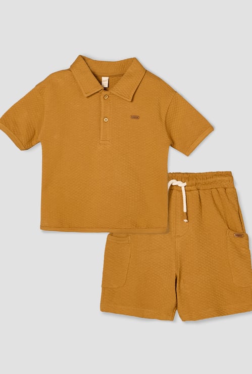Giggles Textured Polo T-shirt and Shorts Set