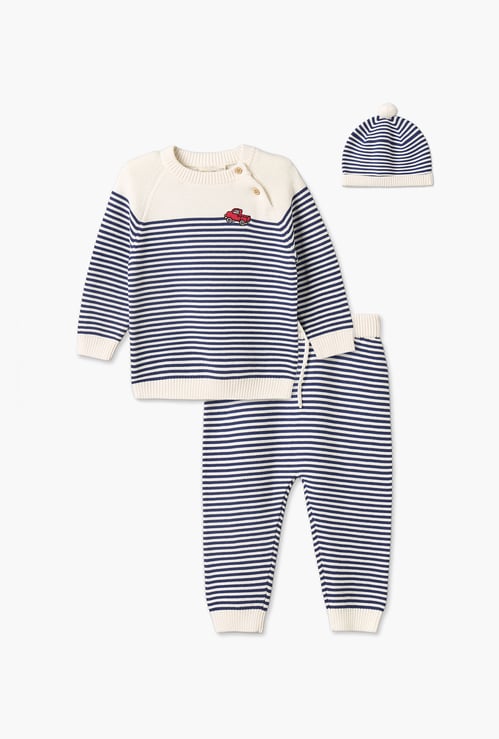 Juniors Striped Sweater and Joggers Set with Beanie