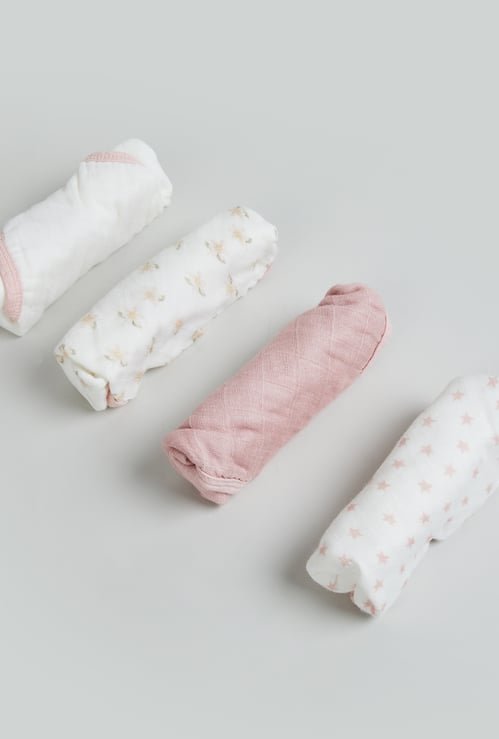 Juniors Printed Bamboo Muslin Washcloth  - Pack of 4