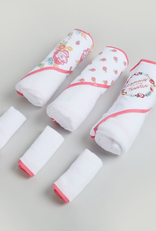 Juniors Printed Hooded Towel with Wash Cloth - Pack of 6