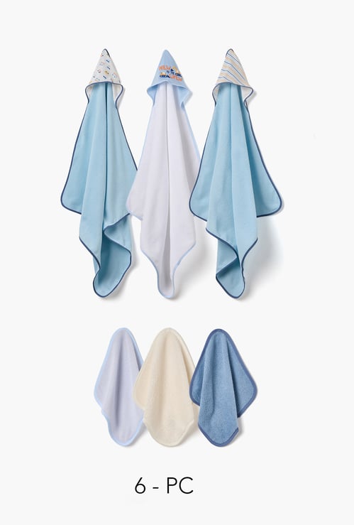 Juniors Printed Hooded Towel and Washcloth Set - Pack of 6