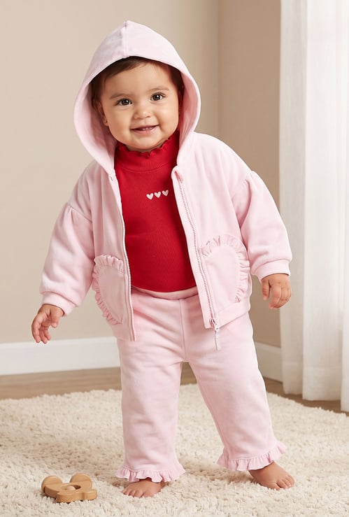 Juniors Frilled Detailed 3-Piece Jacket and Trousers Set with T-shirt