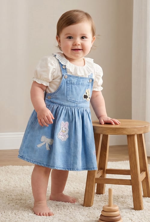 Juniors Minnie and Daisy Denim Pinafore Dress and Top Set