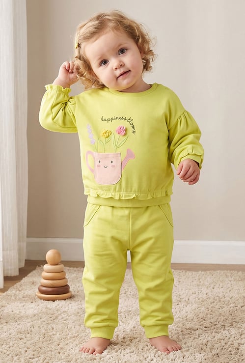 Juniors Floral Applique Sweatshirt and Joggers Set