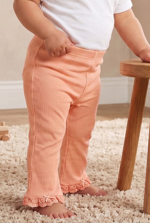 Juniors Flared Leggings with Lace Trim