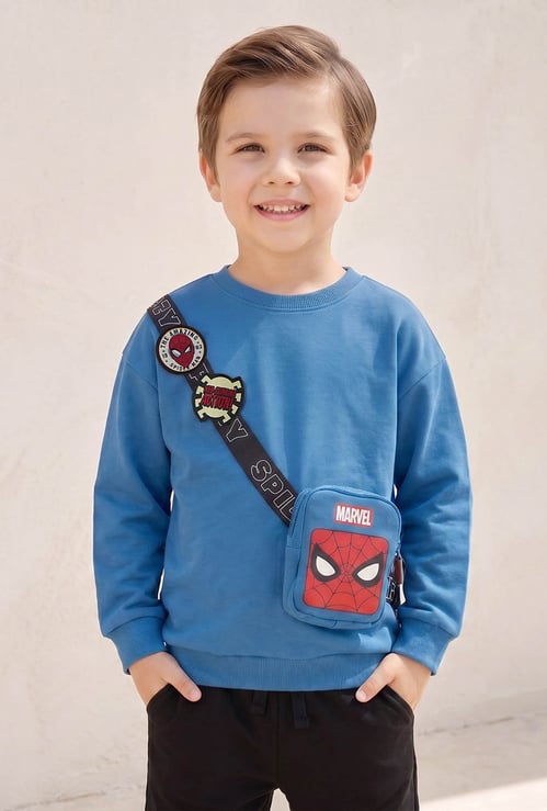 Juniors Spider-Man Print Sweatshirt with Crossbody Strap Accent