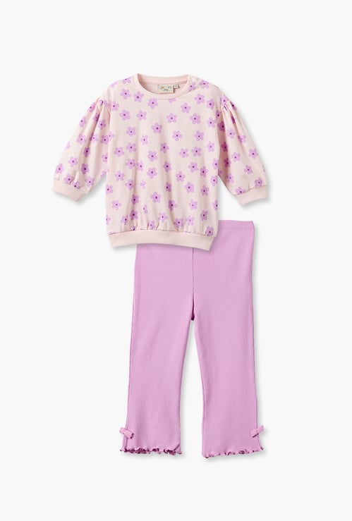 Juniors Floral Print Sweatshirt and Trousers Set