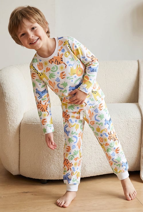 Juniors Safari Print T-shirt with Pyjama Set