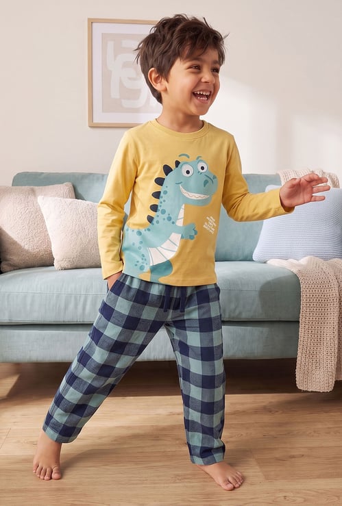 Juniors Dinosaur Print T-shirt with Pyjama Set