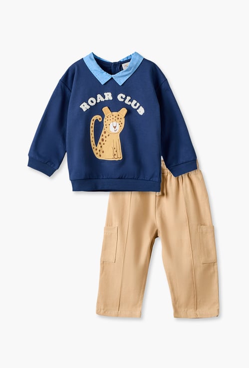 Juniors Leopard Applique Sweatshirt and Trousers Set