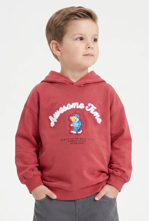 Juniors Bear Embroidered Hooded Sweatshirt