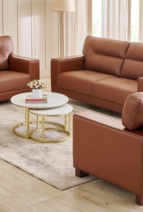 Walter Half Leather 3+1+1 Seater Sofa Set - Tan