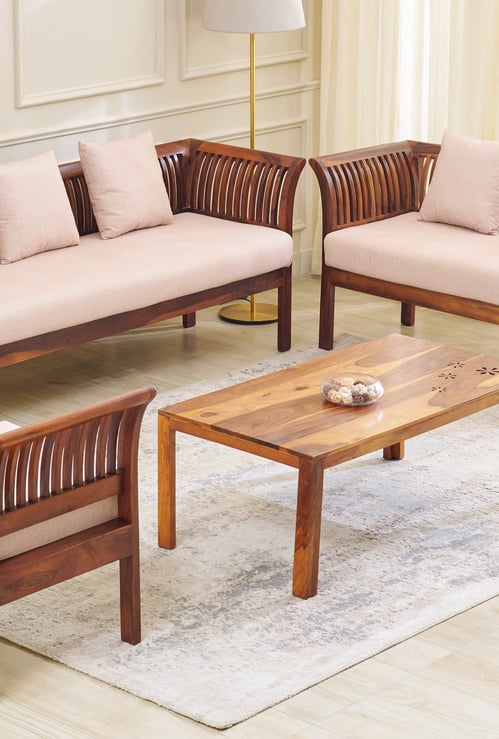 Helios Nashville Fabric 3+2+1 Seater Sofa Set with Cushions - Honey