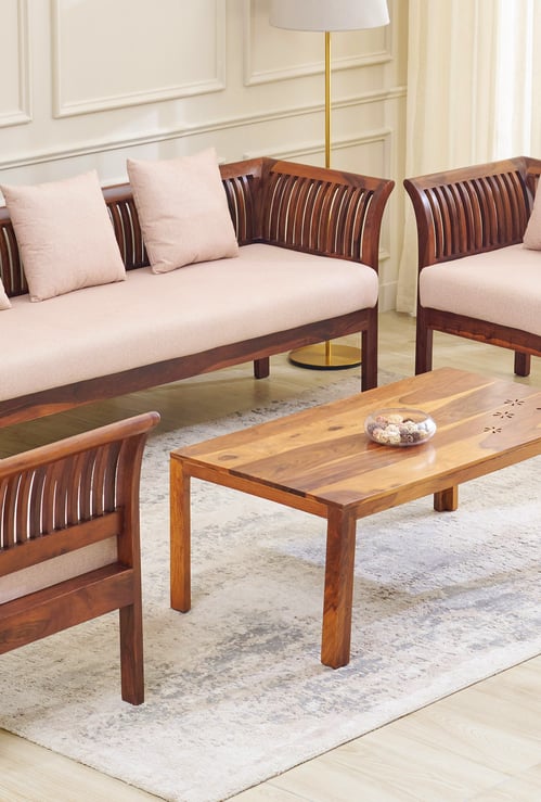 Helios Nashville Fabric 3+1+1 Seater Sofa Set with Cushions - Honey