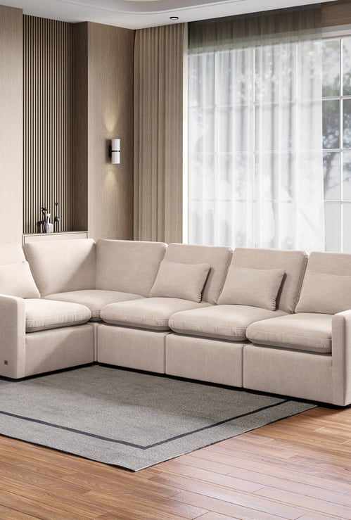 Nolan Fabric 5-Seater Sofa with Cushions - Beige