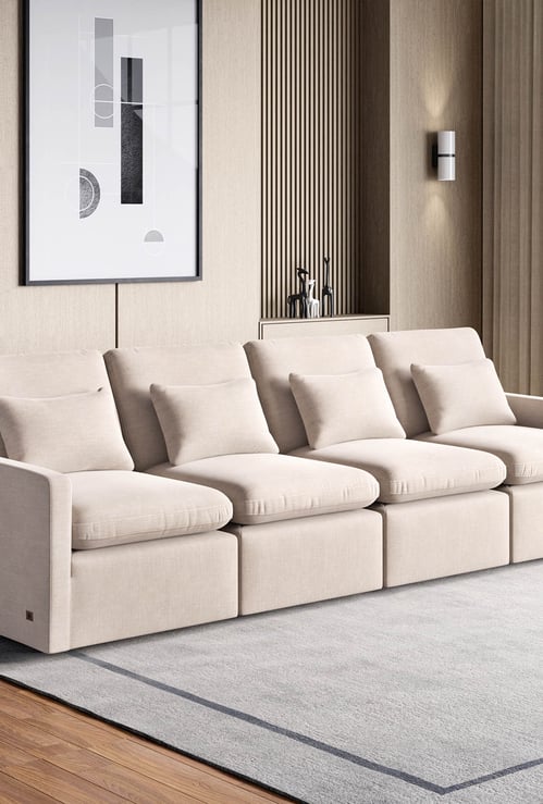 Nolan Fabric 4-Seater Sofa with Cushions - Beige