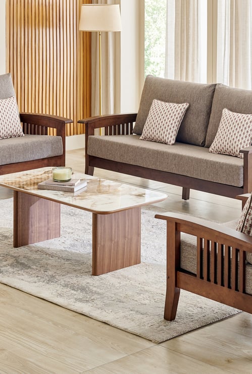 Abby Fabric 3+2+1 Seater Sofa with Cushions - Brown