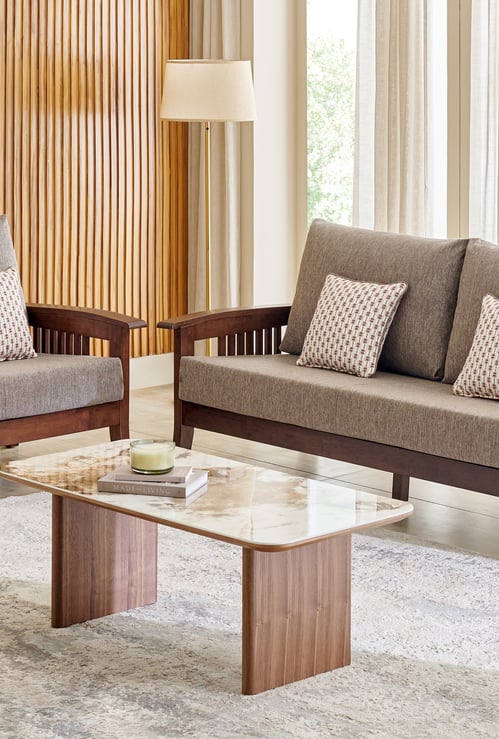 Abby Fabric 3+2 Seater Sofa with Cushions - Brown