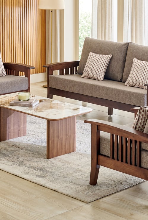 Abby Fabric 3+1+1 Seater Sofa with Cushions - Brown