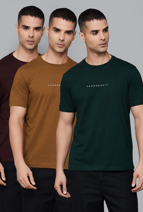 FAHRENHEIT Brand Print Slim Fit T-shirt - Pack of 3