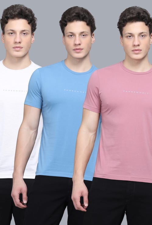 FAHRENHEIT Brand Print Slim Fit T-shirt - Pack of 3