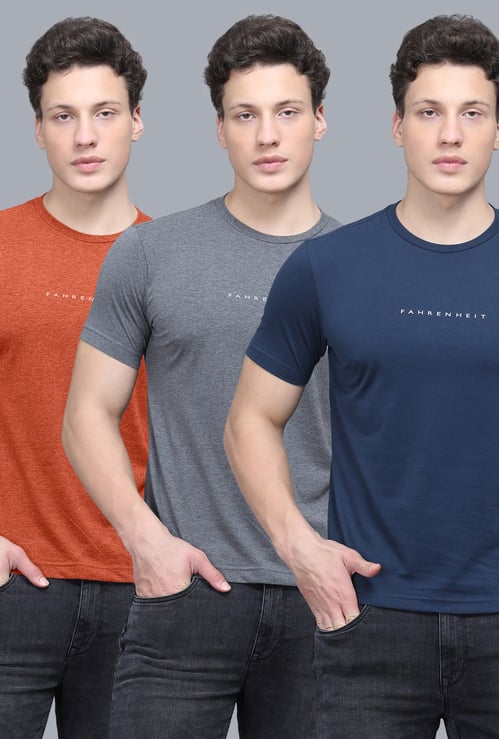 FAHRENHEIT Brand Print Slim Fit T-shirt - Pack of 3