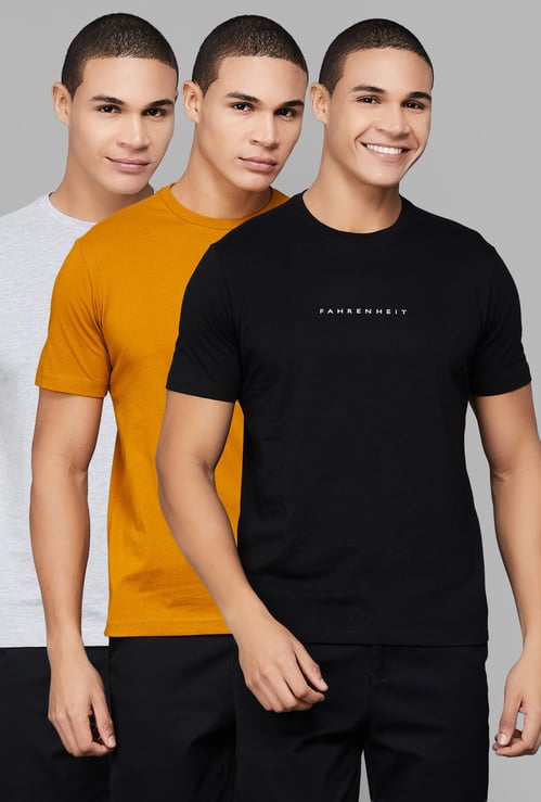 FAHRENHEIT Brand Print Slim Fit T-shirt - Pack of 3