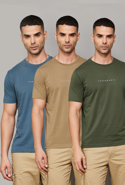 FAHRENHEIT Brand Print Slim Fit T-shirt - Pack of 3