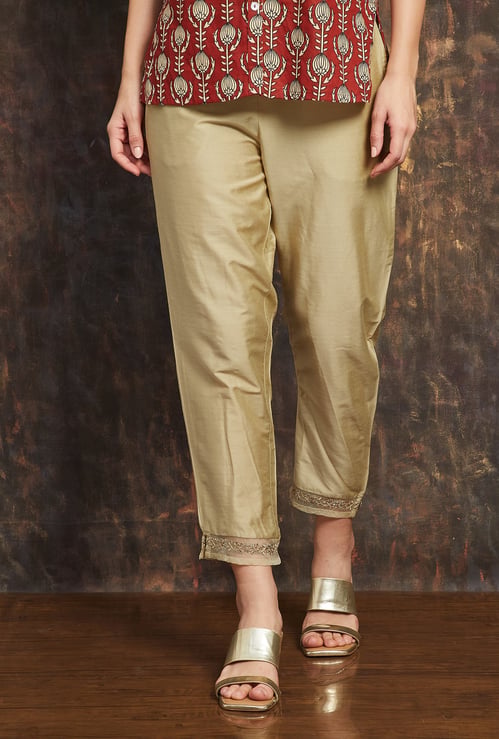 MELANGE Solid Elasticated Straight Pants