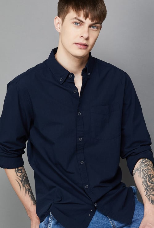 FAME FOREVER Men Textured Slim Fit Casual Shirt
