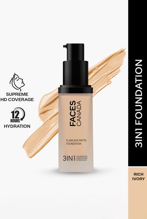 FACES CANADA Flawless 3-in-1 Matte Foundation - Rich Ivory 013 - 30ml