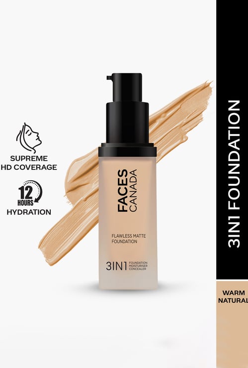 FACES CANADA Flawless 3-in-1 Matte Foundation - Warm Natural 021 - 30ml