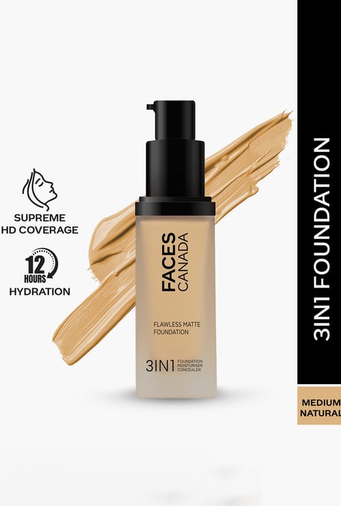 FACES CANADA Flawless 3-in-1 Matte Foundation - Medium Natural 022 - 30ml