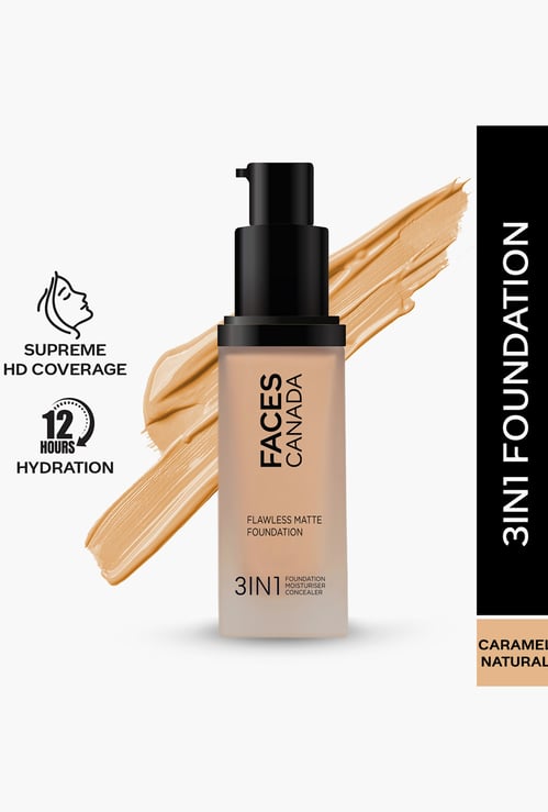 FACES CANADA Flawless 3-in-1 Matte Foundation - Caramel Natural 023 - 30ml