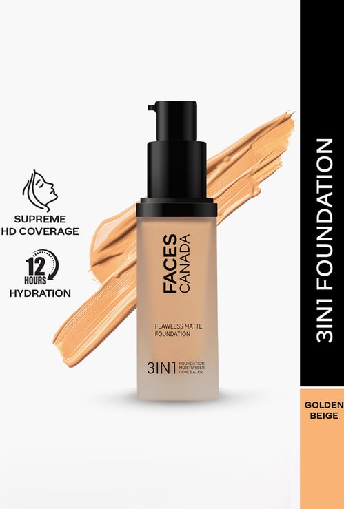 FACES CANADA Flawless 3-in-1 Matte Foundation - Golden Beige 032 - 30ml