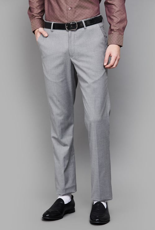 LOUIS PHILIPPE Solid Slim Straight Formal Trousers