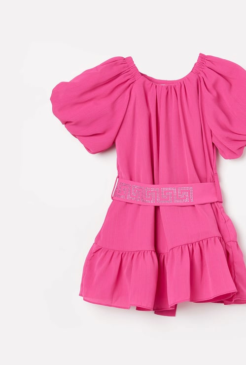 PEPPERMINT Girls Woven A-line Dress with Hair Clip