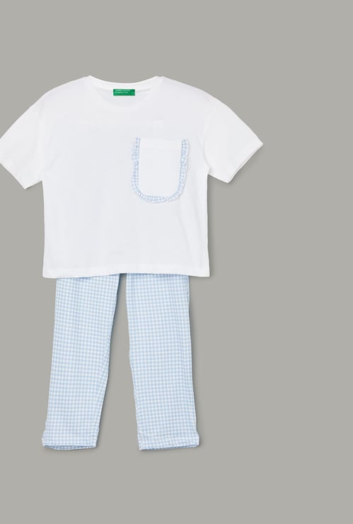 UNITED COLORS OF BENETTON Girls Gingham Checked Night Suit