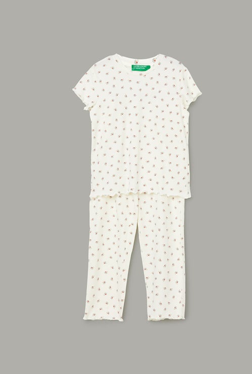UNITED COLORS OF BENETTON Girls Floral Print Night Suit