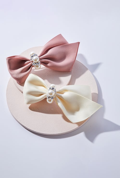 FAME FOREVER Women Embellished Bow Hair Clips - Pack of 2