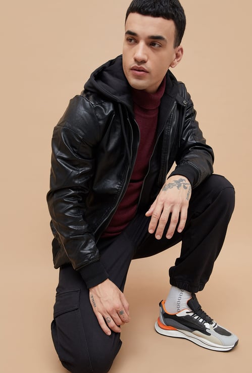 BOSSINI Textured Hooded Biker Jacket