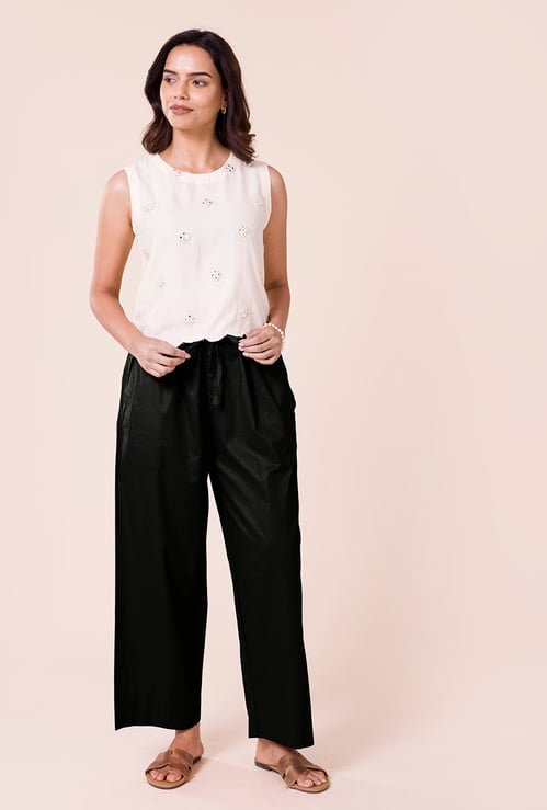 GO COLORS Solid Elasticated Palazzos