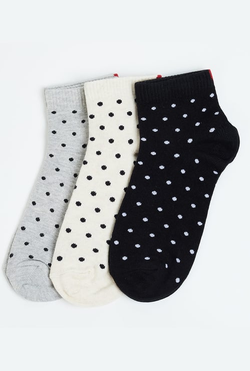 GINGER Women Polka Dot Woven Ankle Length Socks - Pack of 3